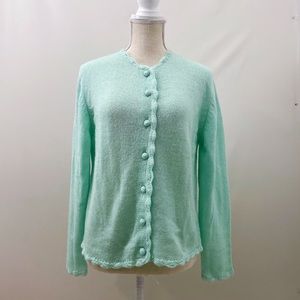 Vintage 60s TANNER Delicate Mint Green Scalloped Cardigan Grannycore Cottagecore